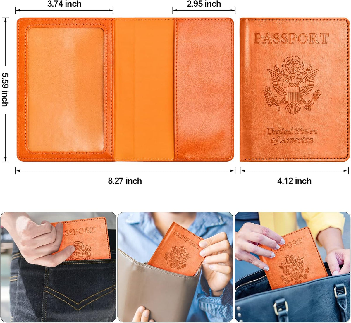 Passport and Vaccine Card Holder Combo, Passport Holder with Vaccine Card Slot, Passport Wallet, Passport Cover, Passport Case, Passport Holder for Women and Men(BA-Orange)