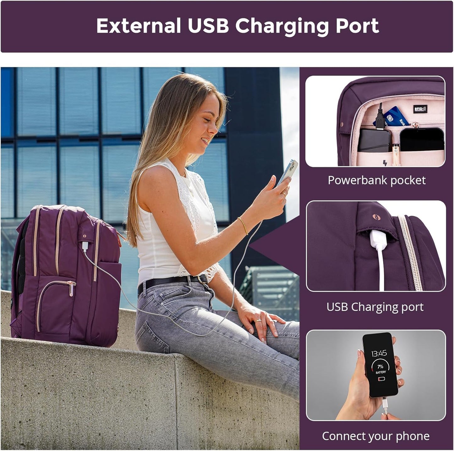 Swissdigital Design Business Laptop Backpack For Women, College Computer Backpack with USB Charging Port, Fits 15.6 Inch Laptop Travel Work Backpack, Purple | KATY ROSE