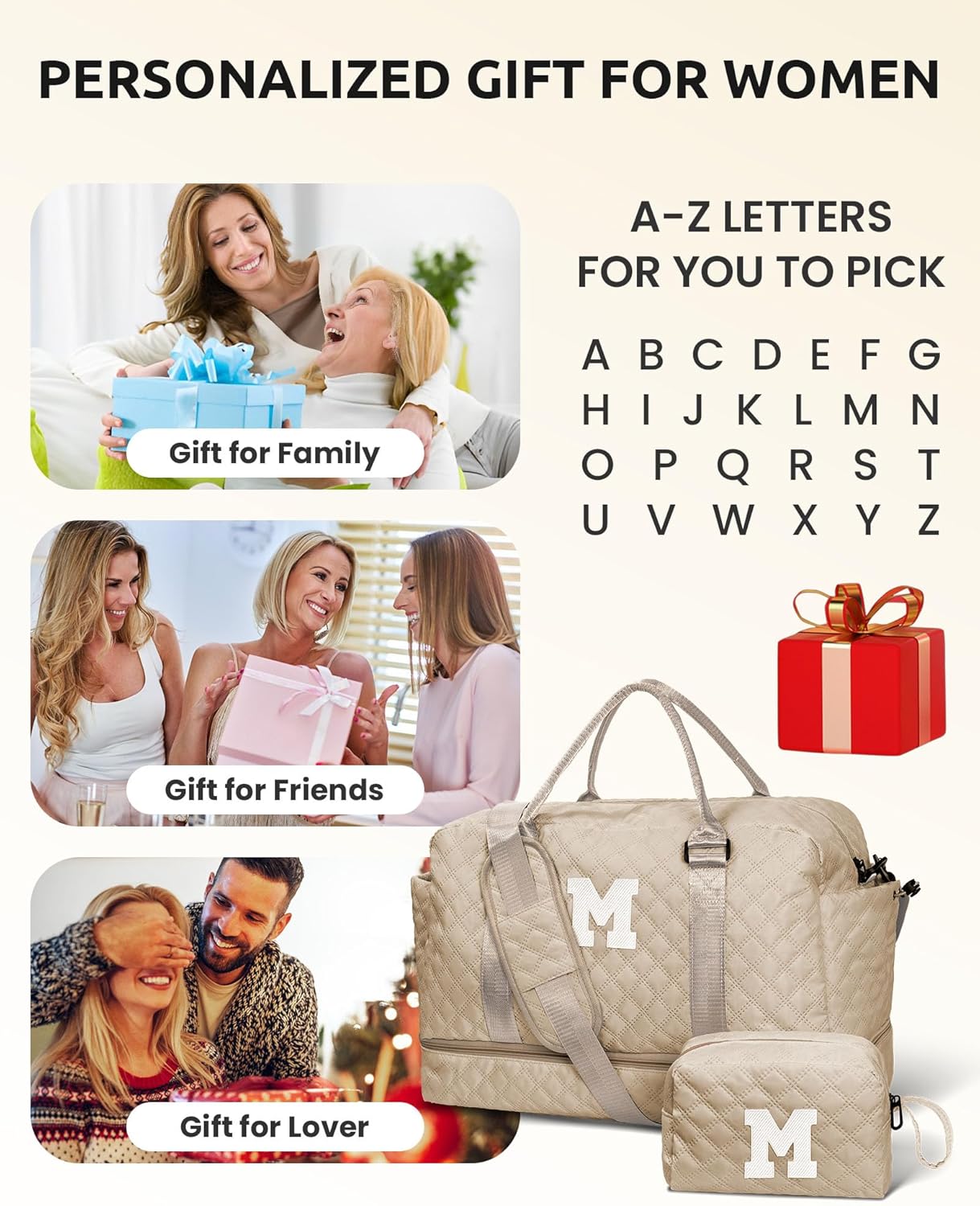 Gifts for Teen Girls 16-18, Birthday Gift-Initial Travel Bag with Shoe Compartment, Personalized Weekender Bag, Monogram Overnight Bag for Women, Letter Travel Bag with Makeup Bag (Letter Z)