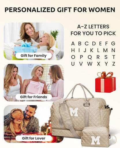 Gifts for Teen Girls 16-18, Birthday Gift-Initial Travel Bag with Shoe Compartment, Personalized Weekender Bag, Monogram Overnight Bag for Women, Letter Travel Bag with Makeup Bag (Letter Z)