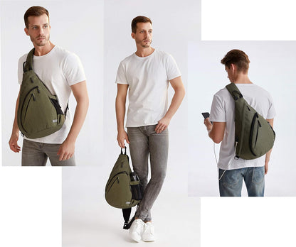 Water-Proof Sling bag/Crossbody Backpack/Shoulder Bag with USB Charging Port for Travel, Hiking, Cycling, Camping