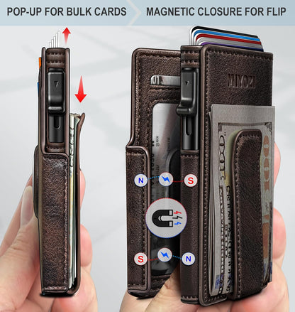 Airtag Wallet for Men,with Money Clip 10 Cards Metal Case Smart Slim Pop Up Credit Card Holder Flip with Magnetic Closure RFID Blocking wallet with Gift Box