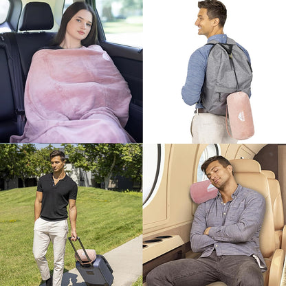 BlueHills Travel Blanket Pillow Rolled Premium Soft Plush Airplane Throw Traveling Gifts Compact in a Bag 70 X 48 inches Long Plane Flight Portable Lightweight Pink R02