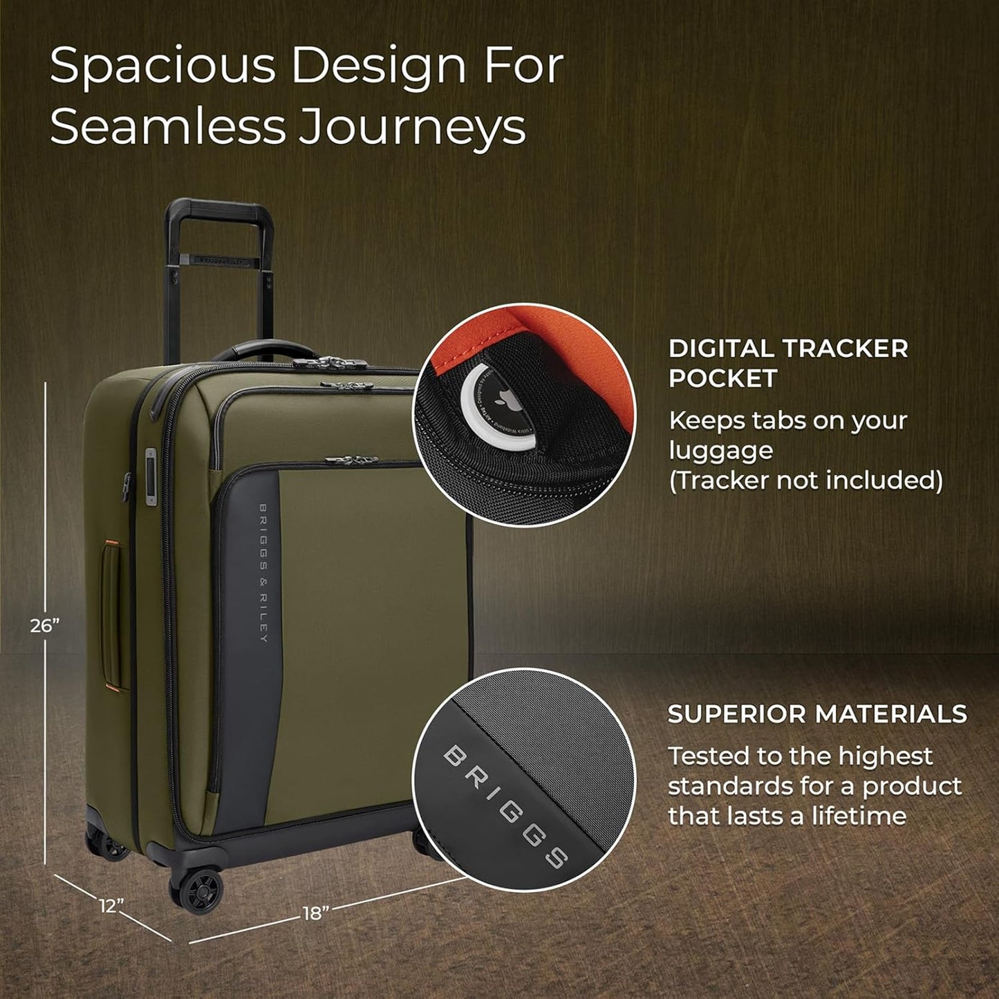 Briggs & Riley 26" Medium Expandable Spinner - Checked Luggage for Travel, Suitcases with Wheels, Softside Rolling Bag for Men & Women - ZDX Collection, Hunter