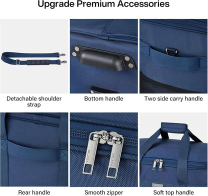 MILADA Expandable Luggage Bags for Travel Foldable Suitcase with Wheels Collapsible Rolling Travel Duffle Bag Lightweight Large Suitcases without Telescoping Handle, Blue