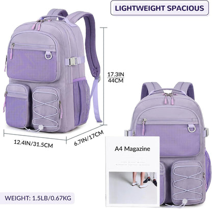 Lohol Water Resistant Backpack with Mulitiple Pockets for Travel Outdoor College, 15.6 inch Laptop Bookbag for Girl and Women (Purple)