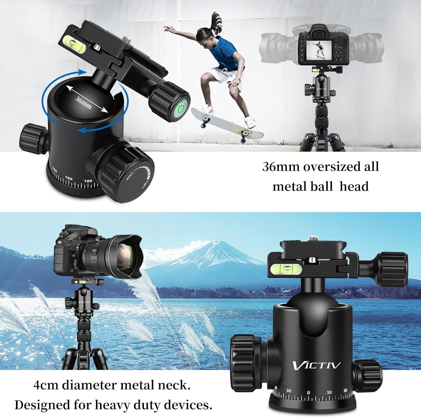 VICTIV 78" Tripod for Camera, Tall DSLR Tripod & Monopods, Professional Heavy Duty Tripod for Spotting Scopes, Binocular, Aluminum Camera Tripods Stand, Compatible with Canon Nikon Sony