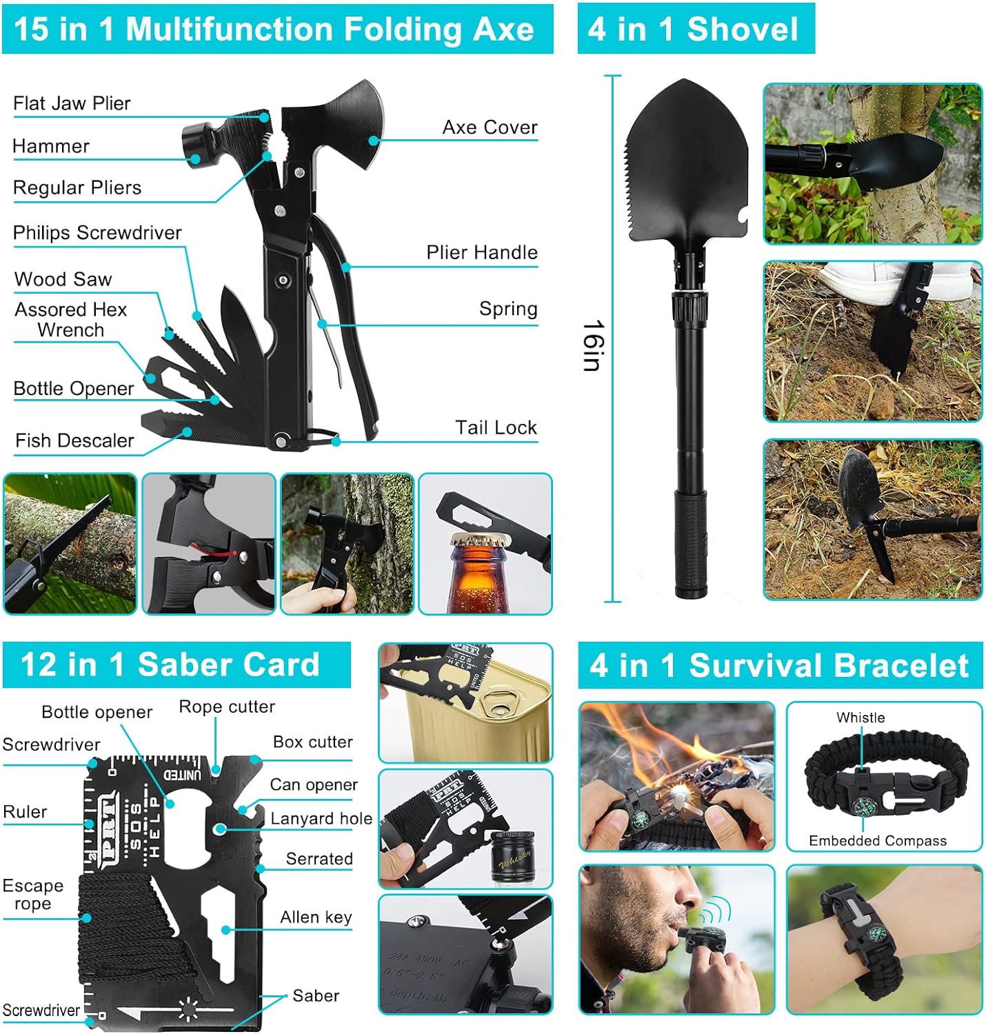 Survival Gear Professional Kit and Large Camping Backpack,First Aid Kit for Adventure Outdoor Hiking Accessories