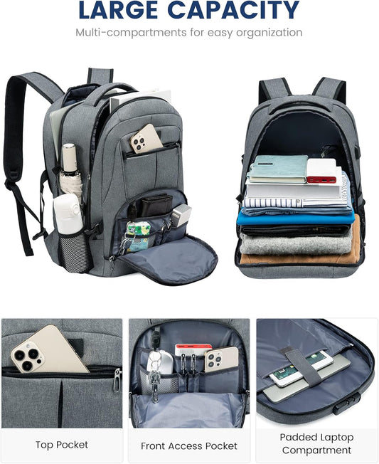 LOVEVOOK 17 inch DarkGrey Travel Laptop Backpack with USB Charging Port, Anti-Theft, Waterproof, Large Computer Business Backpack for Men, College Students