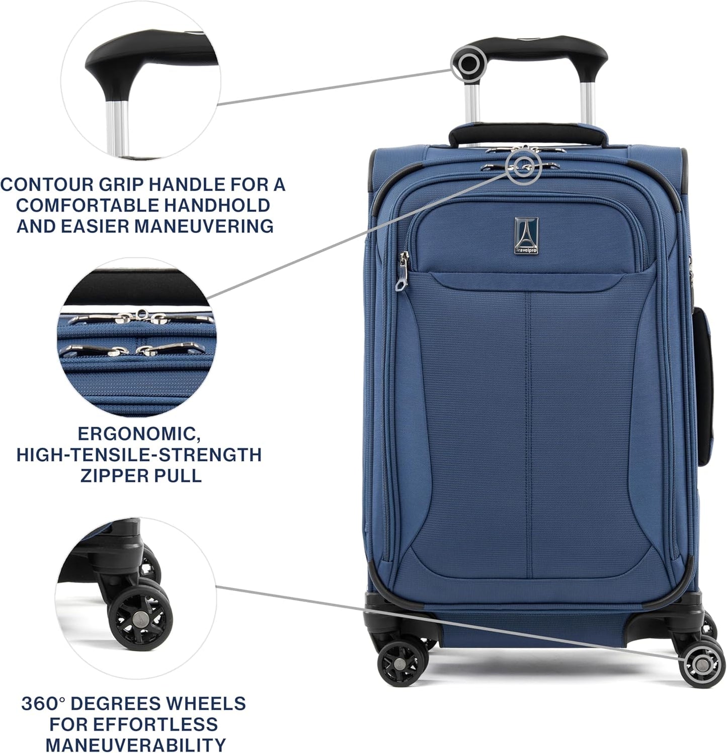 Travelpro Tourlite Softside 21" Expandable Luggage with 4 Spinner Wheels, Lightweight Suitcase, Carry-On, Blue
