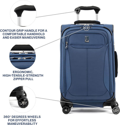 Travelpro Tourlite Softside 21" Expandable Luggage with 4 Spinner Wheels, Lightweight Suitcase, Carry-On, Blue