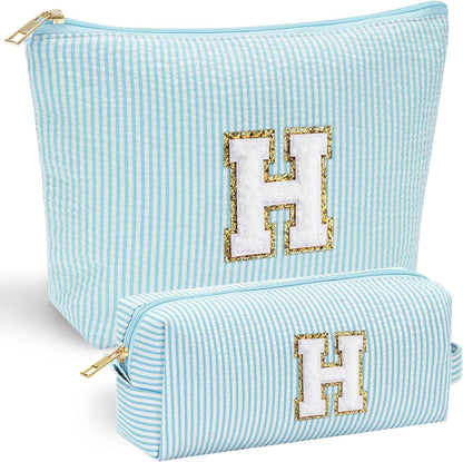 YOOLIFE Initial Makeup Bag for Women - Teen Girl Gifts Trendy Stuff Monogram Cute Makeup Bags Make Up Case for Women Her Best Friend Friendship Sister Teacher, Personalized Birthday Gifts H