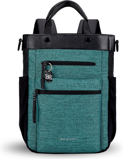Sherpani Soleil, Anti Theft Convertible Backpack, 3 in 1 Tote Bag, Crossbody Bag, Cross Body Purse, 18L Travel Backpack, Travel Gifts for Women, RFID Protection, Fits 13” Laptop (Teal Lite)