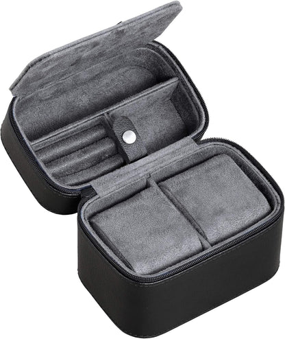 ROTHWELL Gift Box with 6 Slots Leather Watch Box and 2 Watches Travel Case - Storage Box Holder with Glass Top (Black/Grey Gift Box)