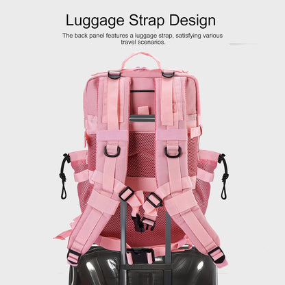 LHI Military Tactical Backpack for Men and Women 45L Army 3 Days Assault Pack Bag Large Rucksack with Shoe Compartment - Pink