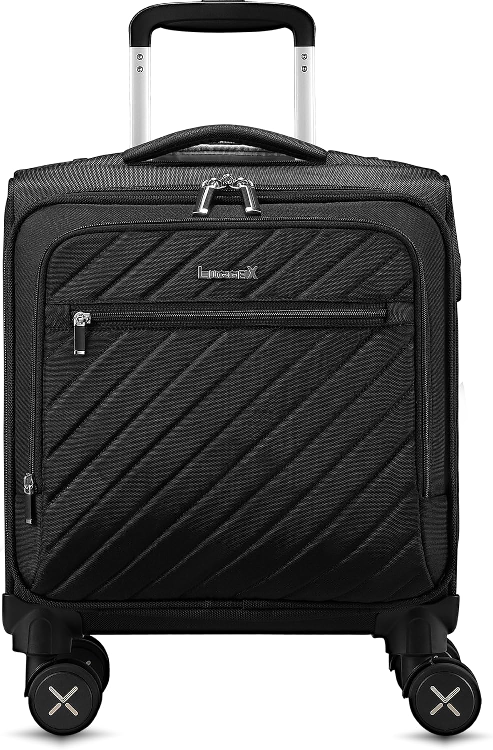 LUGGEX Carry On Luggage with Spinner Wheels - Stylish Lightweight UnderSeat Luggage - Soft Sided Small Suitcase with Front Open Design for Travel, Business (Black, 15 Inch)