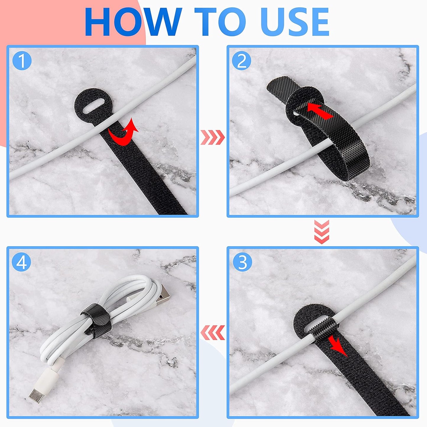 60x Cable Management Ties, Cord Wraps Black 6 Inches, Reusable Tidy Wire Ties for Cords, PC, TV, Computer & Desk