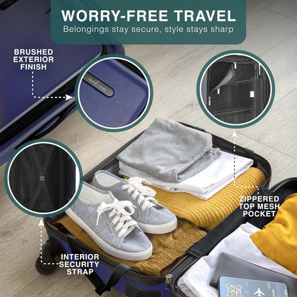 Luggage Sets 3 Piece, 22 Inch Carry on Luggage and 24 Inch Suitcases with Wheels Spinner, Durable Hard Shell Suitcase Set, Expandable Travel Suitcase, Navy