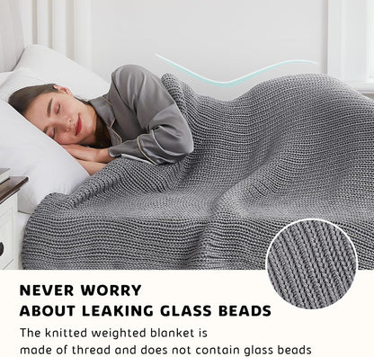 L'AGRATY Knitted Weighted Blanket - 50"x60" 10lbs Cooling Chunky Knit Heavy Blanket for Adults Braided Crochet Throw Thick Cable Yarn Knit Decorative No Beads Evenly Weighted Machine Washable