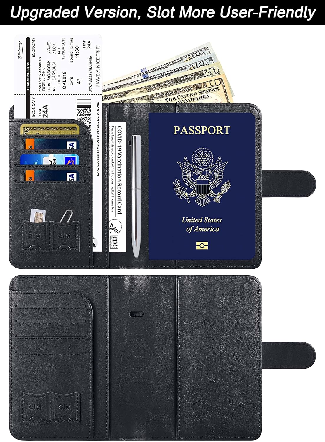 Airtag Passport Holder Cover Wallet Travel Essentials Leather RFID Blocking Case Vacation Luggage Must Haves Travel Accessories for Men Women (117#Black)
