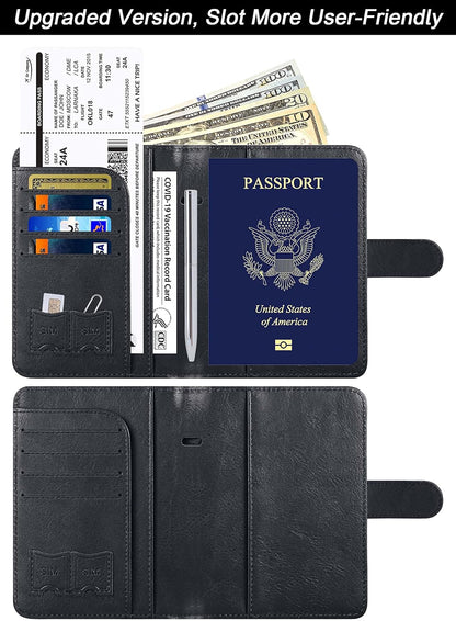 Airtag Passport Holder Cover Wallet Travel Essentials Leather RFID Blocking Case Vacation Luggage Must Haves Travel Accessories for Men Women (117#Black)