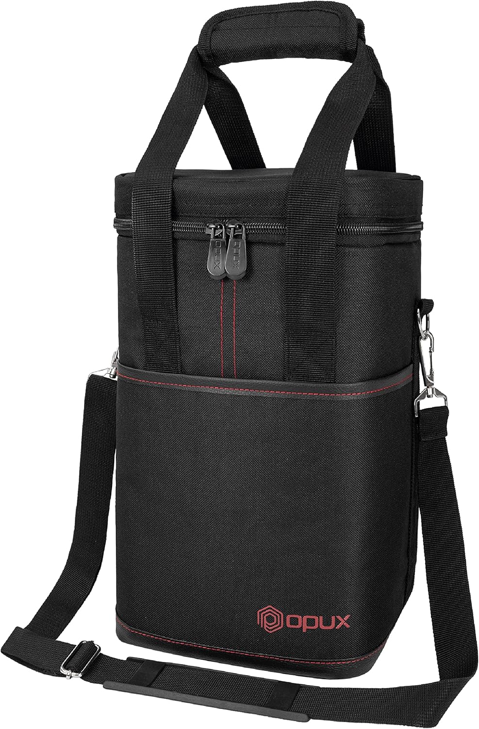 Opux 4 Bottle Insulated Wine Cooler Bag - Leakproof Padded Portable Wine Bottle Carrier for Travel Picnic BYOB Gift (Black)