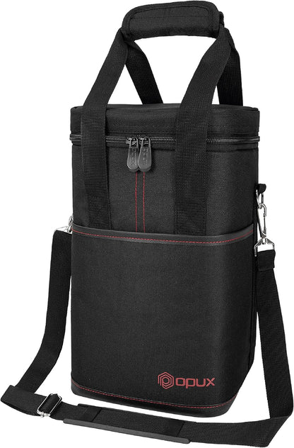 Opux 4 Bottle Insulated Wine Cooler Bag - Leakproof Padded Portable Wine Bottle Carrier for Travel Picnic BYOB Gift (Black)