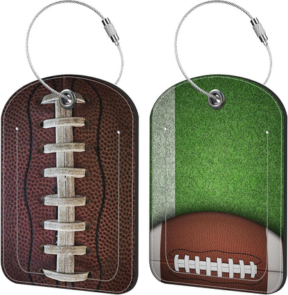American Football Luggage Tag for Suitcase Set of 2 PU Leather Cute Luggage Tags with Stainless Metal Loop ID Label Privacy Flap Suitcase Tags for Women and Men Travel