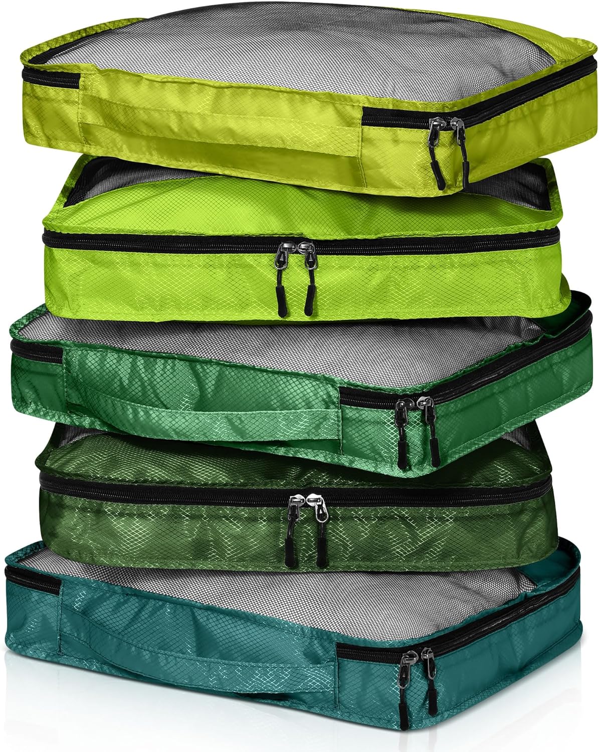 5 Pcs Packing Cubes for Suitcase Large Travel Cubes Carry on Luggage Organizer Bags for Clothes Accessories(L,Green)