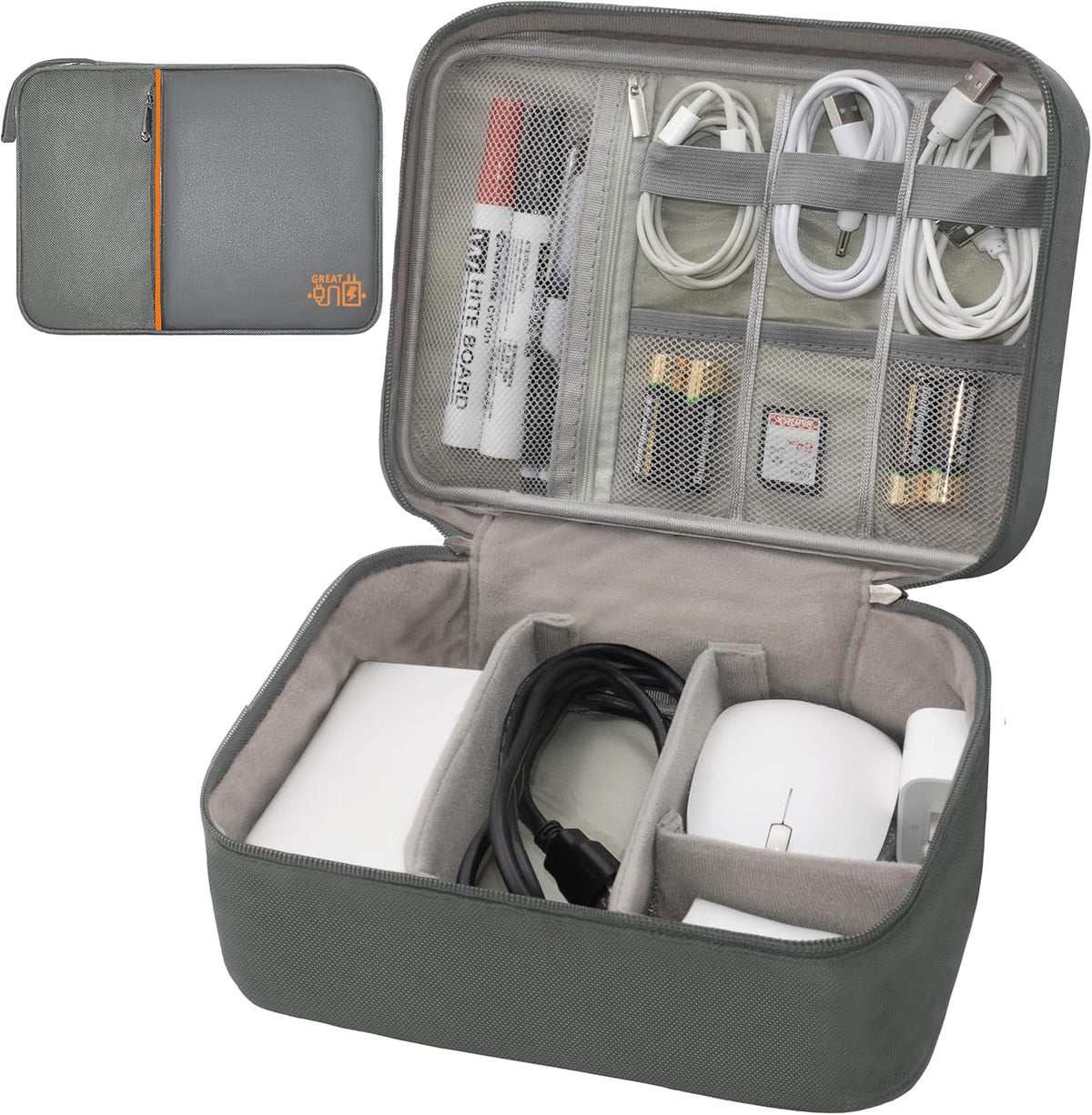 Electronics Organizer,Travel Cord Organizer Pouch, Portable Cable Organizer Bags, Waterproof Electronic Accessories Storage Case for Cables, Cords, Charger, Phone (Double Layer-Gray)