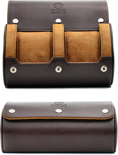 2 Watch Travel Case for Men Vegan Leather Watch Roll Case Organizer and Display - Elegant Gift - Espresso Brown Vegan Leather