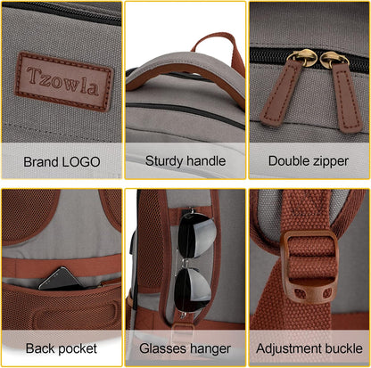 Tzowla Canvas Laptop Backpack, Bag for Men Women,Travel Work Rucksack Fits 17.3 Inch Laptop, Bookbag with USB Charging Port