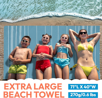 Turkish Beach Towel - 40x71 inch Oversized Sand Resistant Prewashed Turkish Towel - 100% Turkish Cotton Quick Drying, Compact, Lightweight Turkish Towel for Beach, Bath, Pool, Gym, Yoga