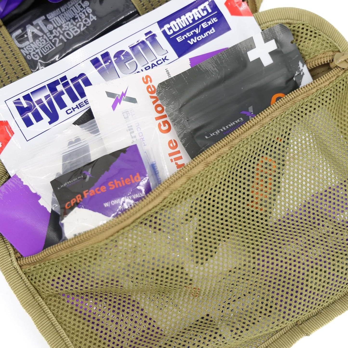 Lightning X Rip-Away Officer's Patrol Tactical Gunshot & Trauma IFAK Kit w/Headrest Mount - Desert TAN