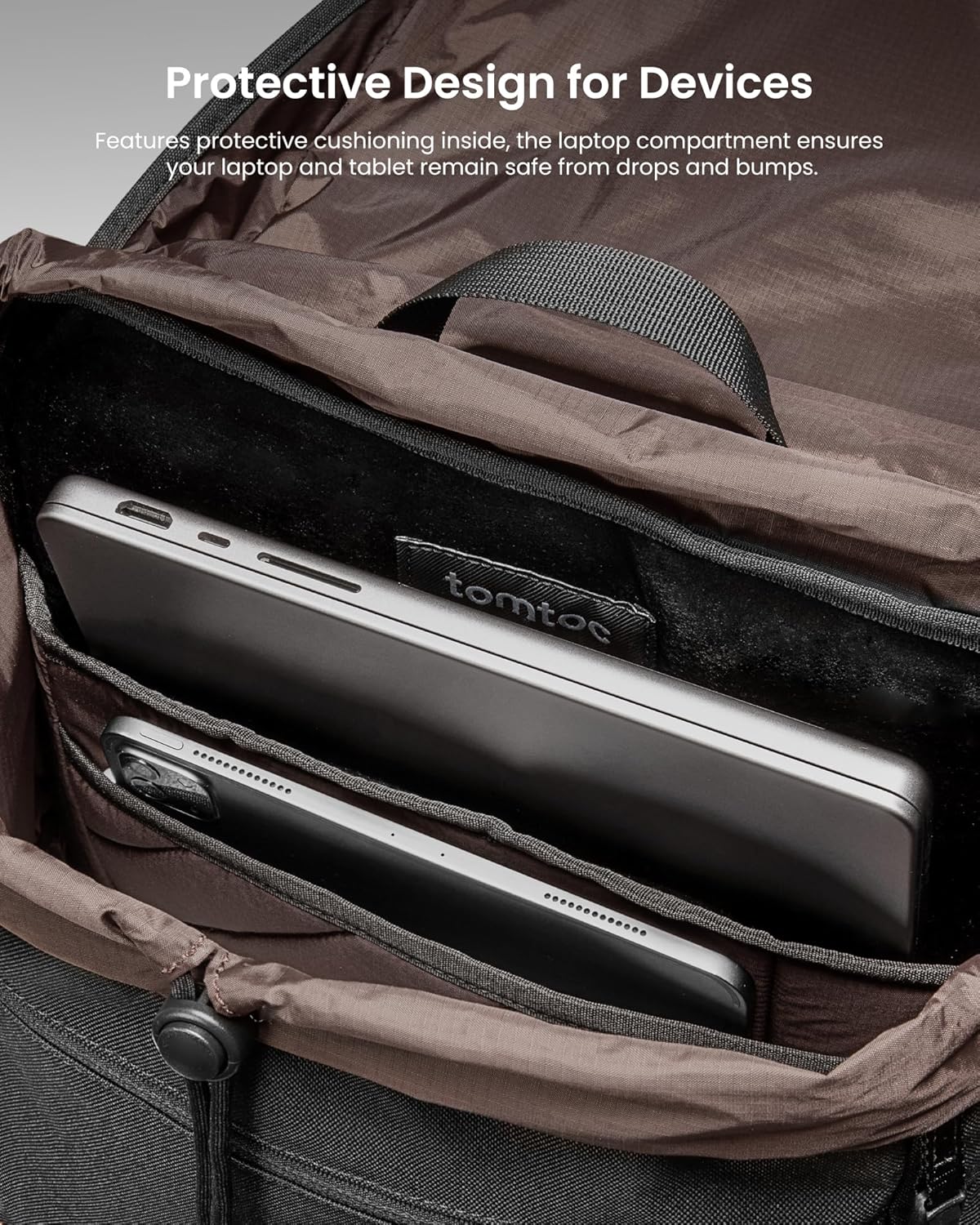 tomtoc Flap Laptop Backpack, Lightweight, Water-Resistant Casual Daypack, Durable Work-pack, Vintage Classic Rucksack for 13-15.6 Inch Laptop, perfect for Campus, Street, 22L Black