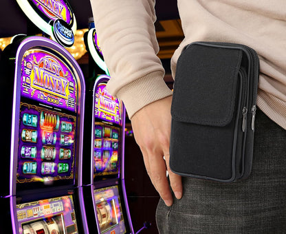 Large Metal Box for Gambler with Waist Bag, Portable Winner Bank Gambling Casino Cash Safe Box, Pocket Sized Cash Box with Key Go Home Money