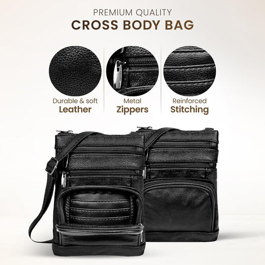 Krediz leather Crossbody Purses for Women, Multi Pocket Crossbody Purse with Adjustable Strap, Soft & Durable Leather Purse