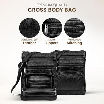 Krediz leather Crossbody Purses for Women, Multi Pocket Crossbody Purse with Adjustable Strap, Soft & Durable Leather Purse