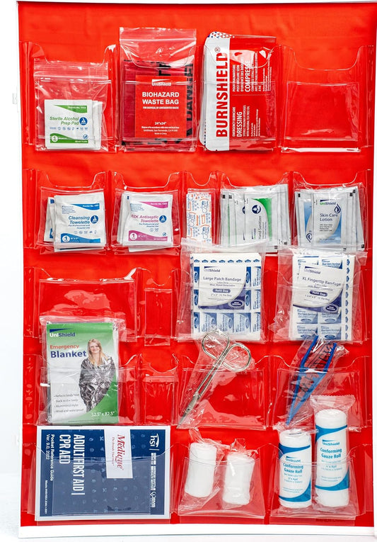 4-Shelf Restaurant Metal 1st Aid Cabinet Class A, Large Capacity First Aid Wall Mount Medicine Cabinet, Secure Metal Med Box with Easy Access, Exceeds OSHA/ANSI Z308.1 2015, Over 750 Pieces