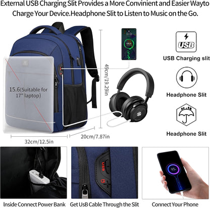 Backpack,Travel Backpack,School Backpack, 17.3 Inch Business Laptop Backpack with USB Charging Port,TSA Water Resistant College Bookbag Gifts for Men Women Boys Teen,Blue