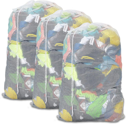 Laundry Bags, Mesh Heavy Duty 24" x 36" with Drawstring Closure, 3-Pack, White