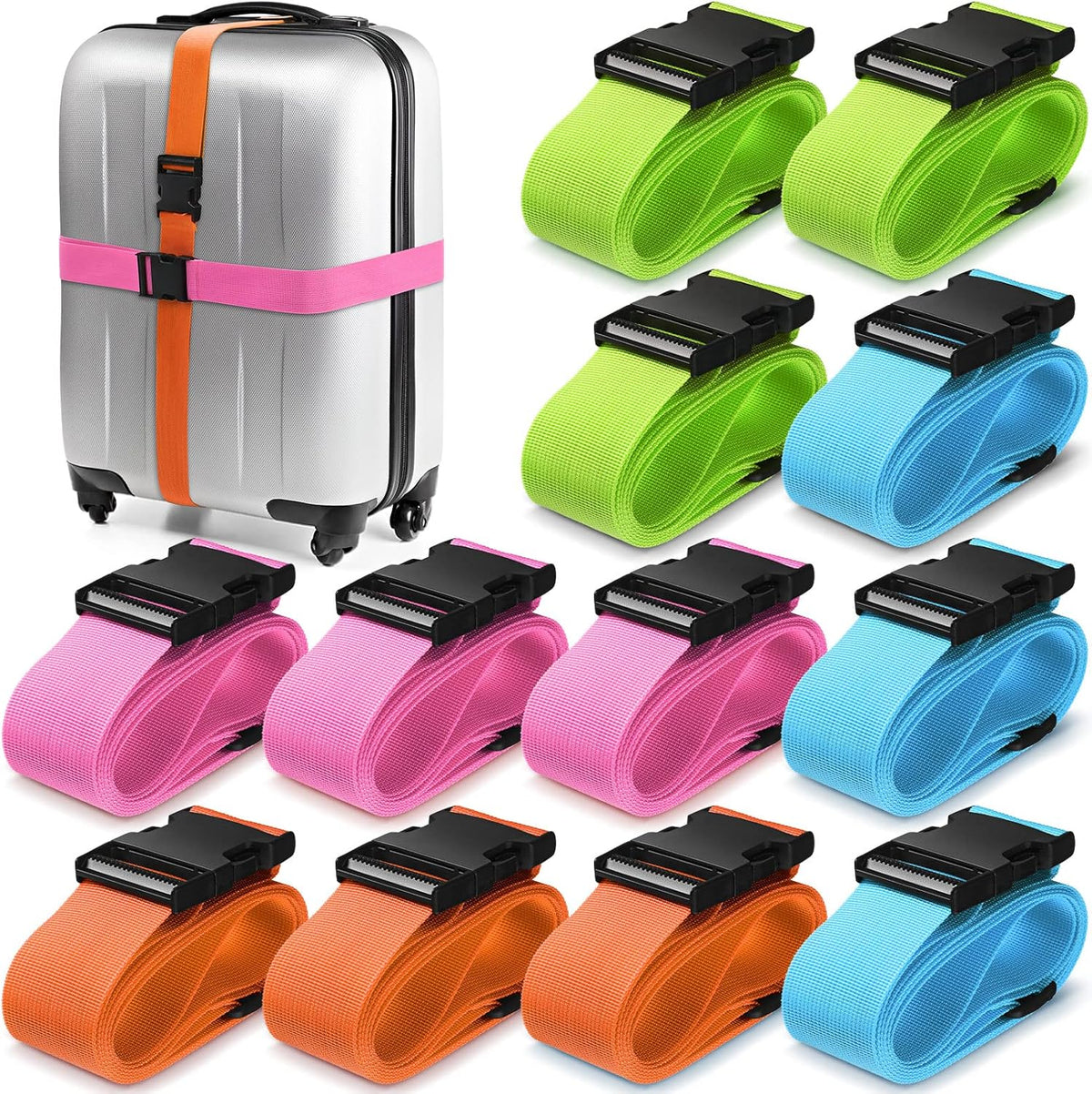 Eccliy 12 Pack Luggage Straps Suitcase Belts Wide Adjustable Packing Straps Travel Belts Accessories for Business Packing(Multicolor)
