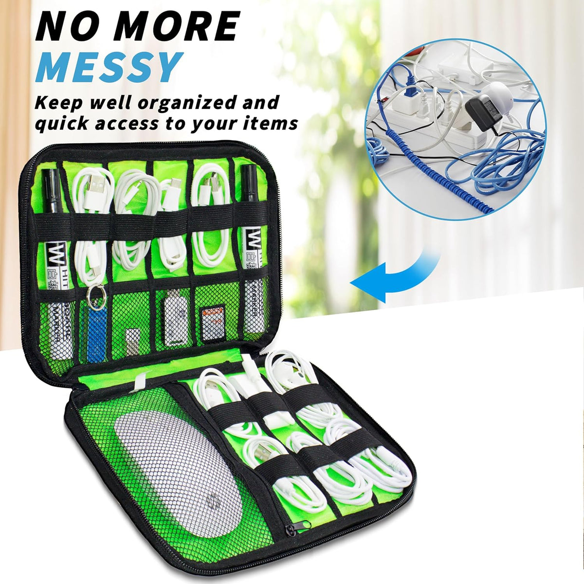 Electronics Organizer,Travel Cord Organizer Pouch, Portable Cable Organizer Bags,Travel Electronic Accessories Storage Case for Cables, Cords, Charger, Phone (Black)