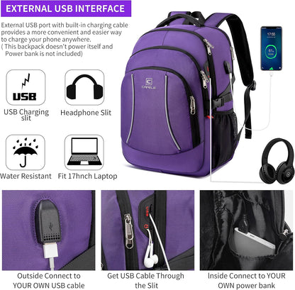 Travel Laptop Backpack,17.3 Inch Large Capacity College School Bookbags,RFID Anti Theft Pocket,Durable Water Resistant Backpacks Computer bagpack for Women Girls Teenagers Casual Daypack,Purple