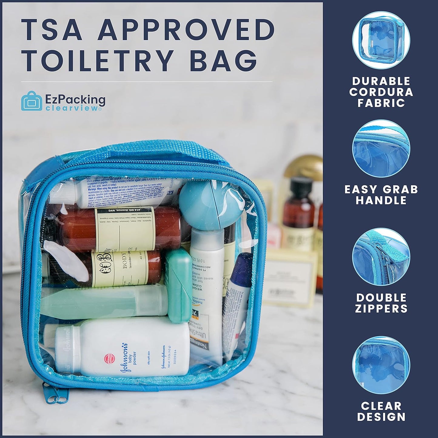 EzPacking Clear TSA Approved 3-1-1 Travel Toiletry Bag for Carry On/Quart Size Transparent Liquids Pouch for Airport Security & Carry On (Rose)
