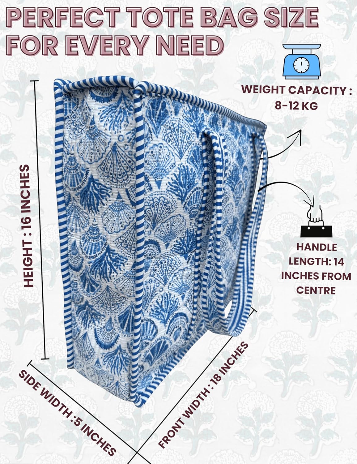 Cotton Quilted Tote Bag for Women – Large Beach & Travel Tote with Zipper, Reusable Grocery Bag