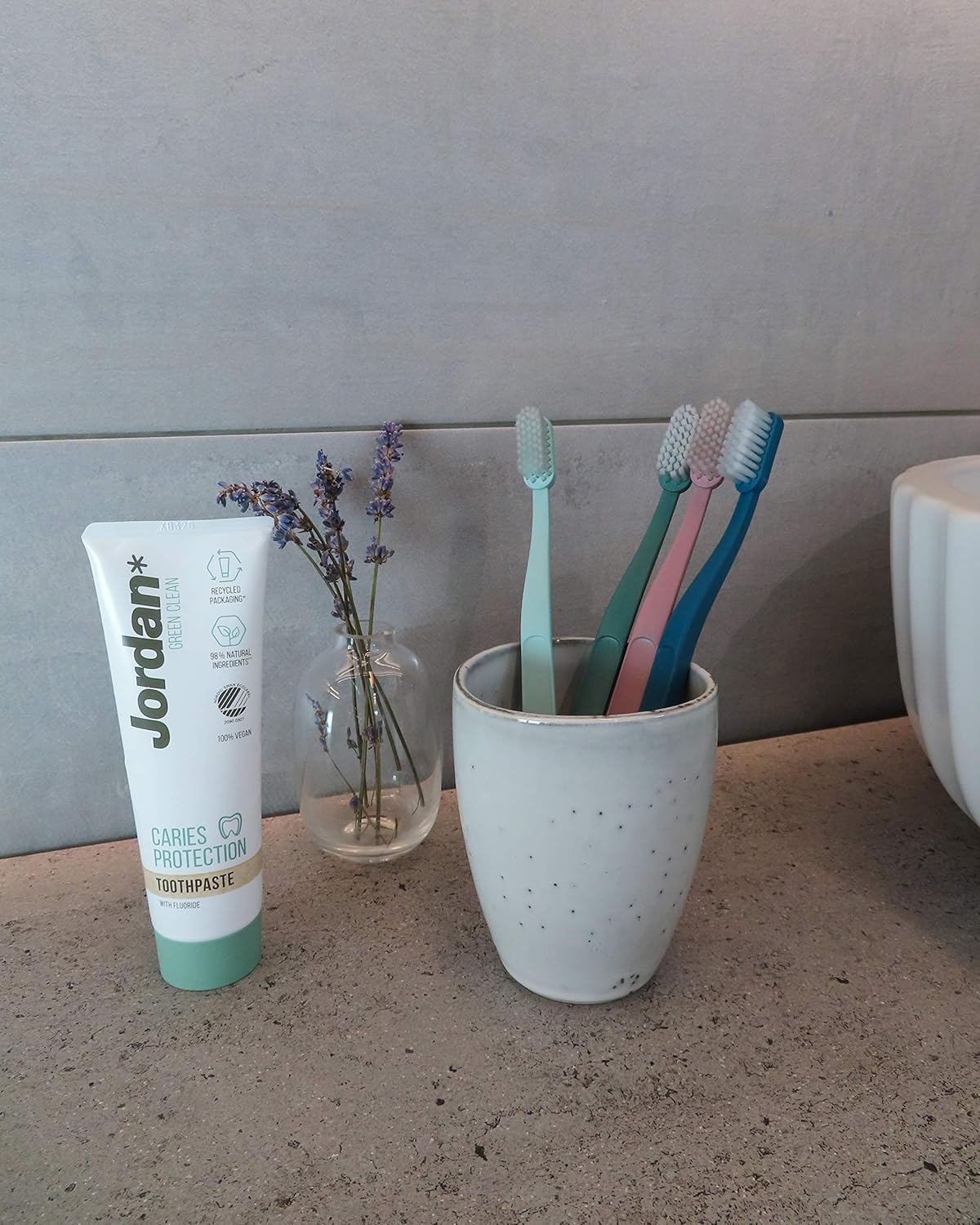 Jordan* ® | Green Clean Toothbrush | Award Winning Sustainable Toothbrush Made from Recycled Materials | Eco-Friendly | Scandinavian Design | Soft Bristle Toothbrush | Adult Toothbrush x 4 Units + Bab