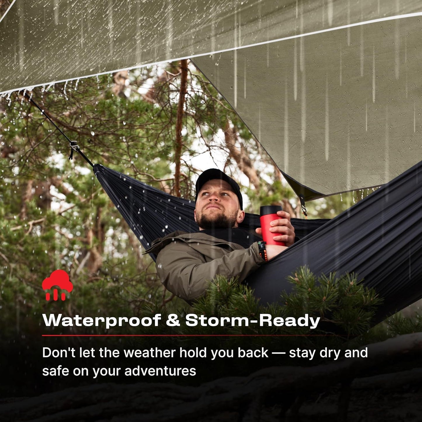 Rain Fly 12x10 Lightweight Survival Camping Tarp; 100% Waterproof; Makes a Great Backpacking Tarp or Hammock Shelter; Comes in Multiple Colors, Survival Bracelet Included; OD-Green