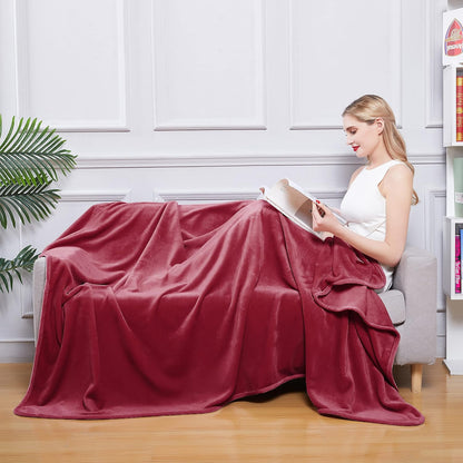 Surii Home Luxury Microfiber Flannel Blanket, Super Soft, Warm, Cozy, Fluffy, and Breathable, Perfect Throws for Bed, Couch, Sofa, for All Season Use. 350GSM Queen Size 90x90 Inches(Burgundy)
