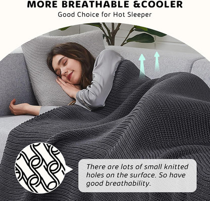 L'AGRATY Knitted Weighted Blanket - 50"x60" 10lbs Cooling Chunky Knit Heavy Blanket for Adults Braided Crochet Throw Thick Cable Yarn Knit Decorative No Beads Evenly Weighted Machine Washable